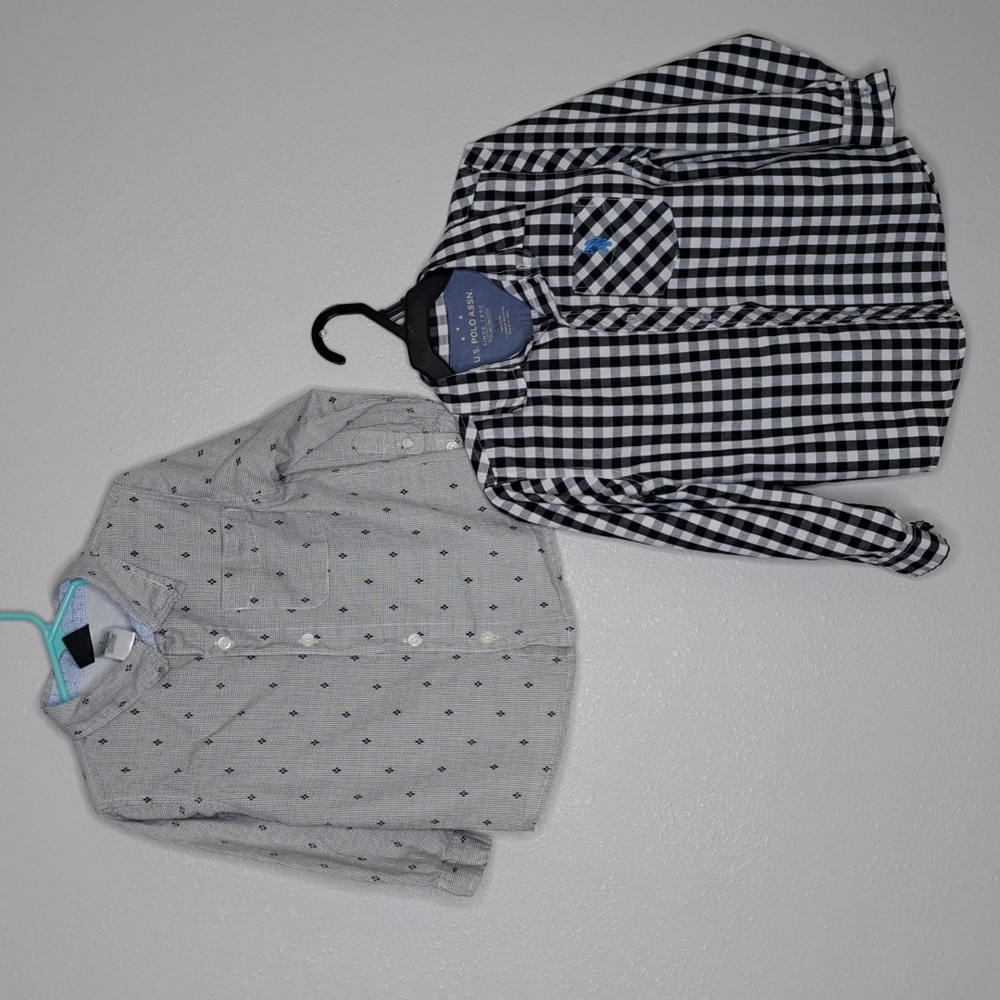 Bundle of 2 Boys Shirt Button-down US Polo Assn 5-6 Long Sleeve Little Rebels 5
